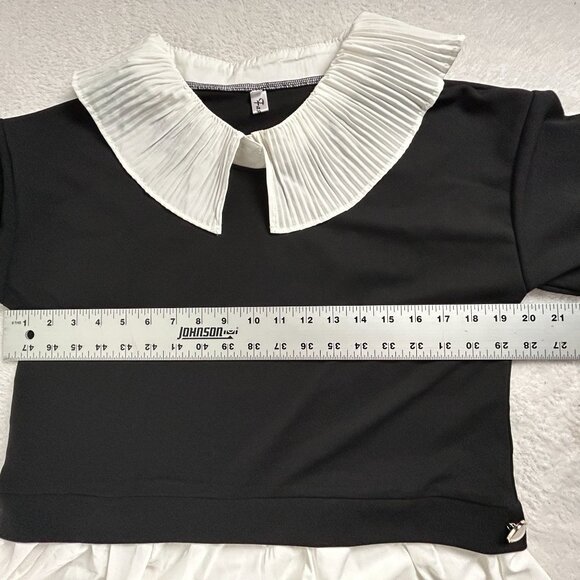 Fashion Women’s Black Pleated Collar Blouse Long Sleeve Gothic Blouse Top Large - Picture 6 of 7